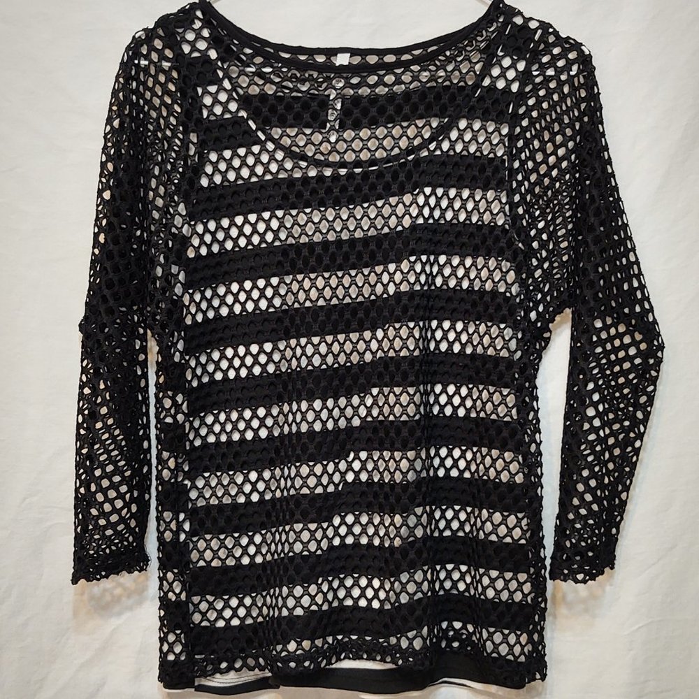 Leo & Nicole Striped Tank Top with Mesh Overshirt